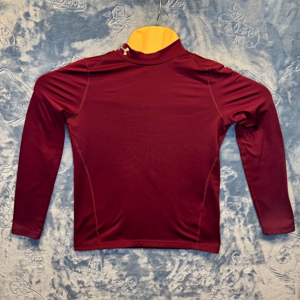 1891 | Under Armour ColdGear Fitted Mock Neck Base‎ Layer Shirt Maroon Youth L